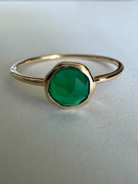 bluboho Green Chalcedony Mini Mood Ring 10K Yellow Gold Size 6